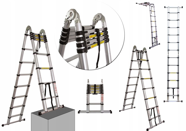 Drabina teleskopowa aluminiowa przegubowa 5m / z funkcją na schody