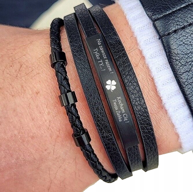 Bransoletka dla SYNA taty BRATA z GRAWEREM czarna