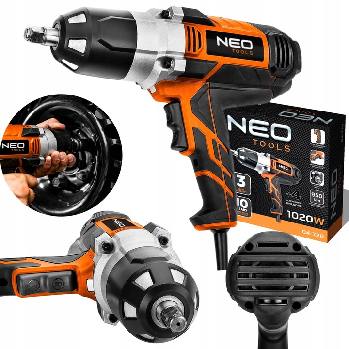 NEO KLUCZ UDAROWY ELEKTRYCZNY 1020W 950Nm 1/2" 04-720 2 BIEGI + 4 NASADKI