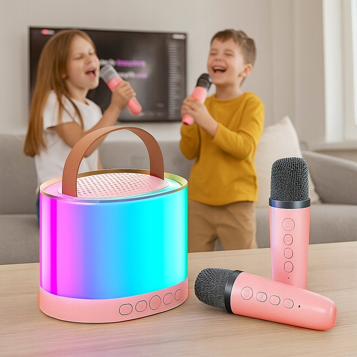 MIKROFON GŁOŚNIK BEZPRZEWODOWY RGB ZESTAW DO KARAOKE BLUETOOTH 2 MIKROFONY