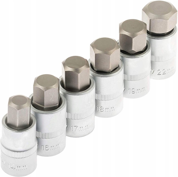 KLUCZE WPUSTOWE NASADOWE IMBUS HEX H5-H22 Z NASADKĄ 1/2' 12 SZT. NASADKI