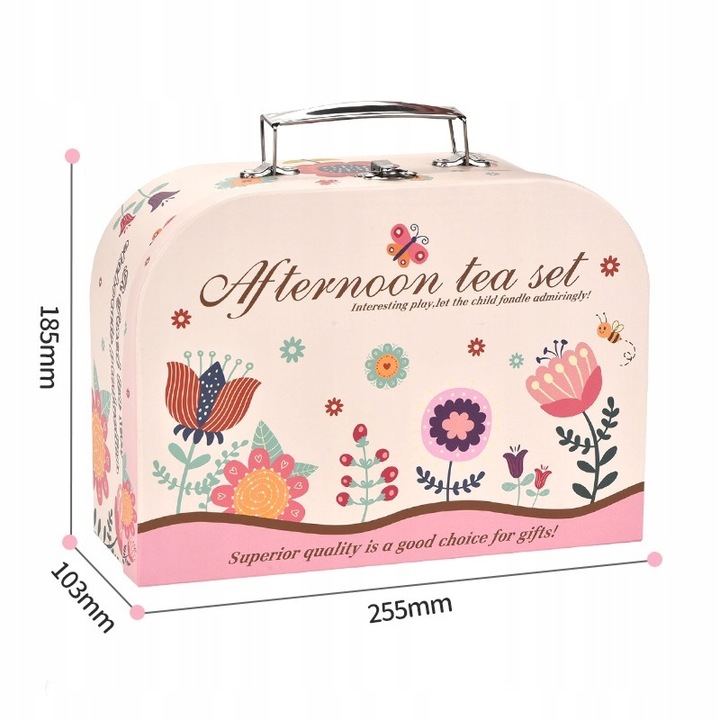 SERWIS KAWOWY ZESTAW do herbaty dla dzieci w walizce czajnik łyżki 40el