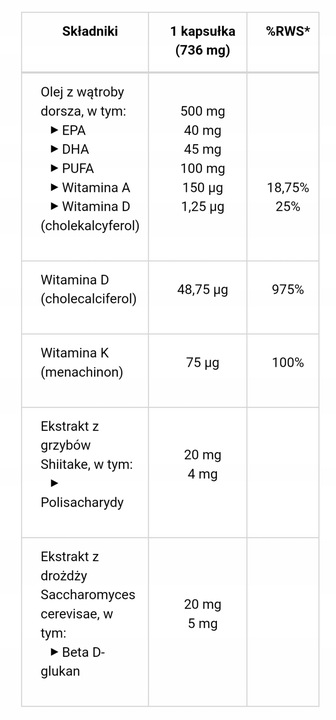 ____ColDeKa____Colway Witaminy D3 K2 A SHIITAKE + BETA D GLUKAN 60 kapsułek
