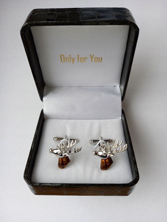 Spinki do mankietów dla myśliwego Głowa Jelenia Jeleń z Porożem + Pudełko