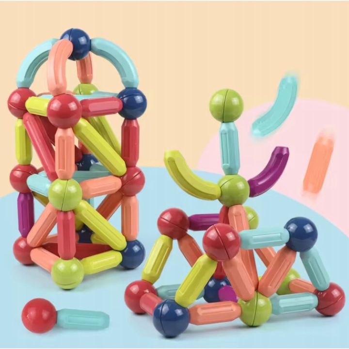 Klocki Magnetyczne Konstrukcyjne Edukacyjne Dla Dzieci Duże Elementy 98 El