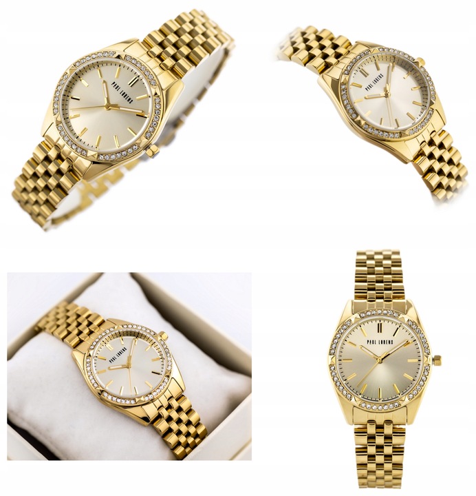 ZEGAREK DAMSKI PAUL LORENS MOCCA cyrkonie złoty +BOX +GRAWER