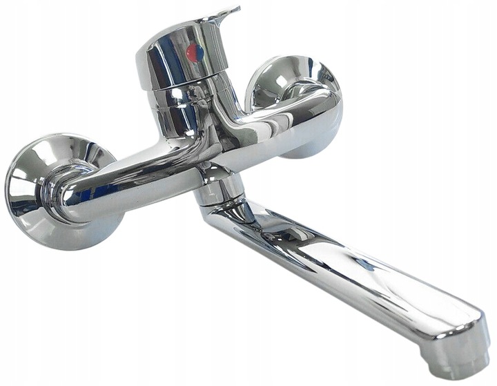 BATERIA KUCHENNA ŚCIENNA UMYWALKOWA OBROTOWA DŁUGA WYLEWKA KRAN DO KUCHNI