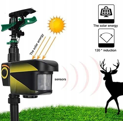 WODNY ODSTRASZACZ ZWIERZĄT KOTY PSY PTAKI KUNY Podczerwień OBRÓT 360° SOLAR