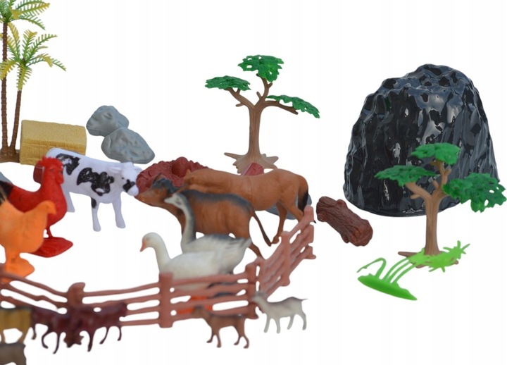 FARMA FIGURKI ZWIERZĘTA WIEŚ DUŻY ZESTAW W POJEMNIKU GOSPODARSKIE ZAGRODA M