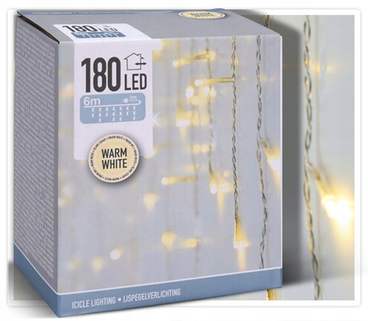 świąteczne Lampki - Oświetlenie zewnętrzne - 180 LED - biały ciepły - 6 m