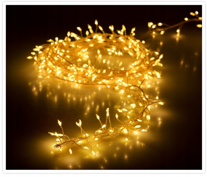 Lampki choinkowe 960 LED biały ciepły 9,6 metra CLUSTER RYŻ SREBRNY DRUCIK