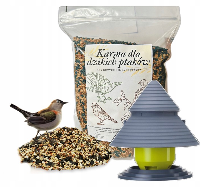 SUPER ZESTAW Karmnik dla ptaków zasypowy + KARMA DLA PTAKÓW 4kg!