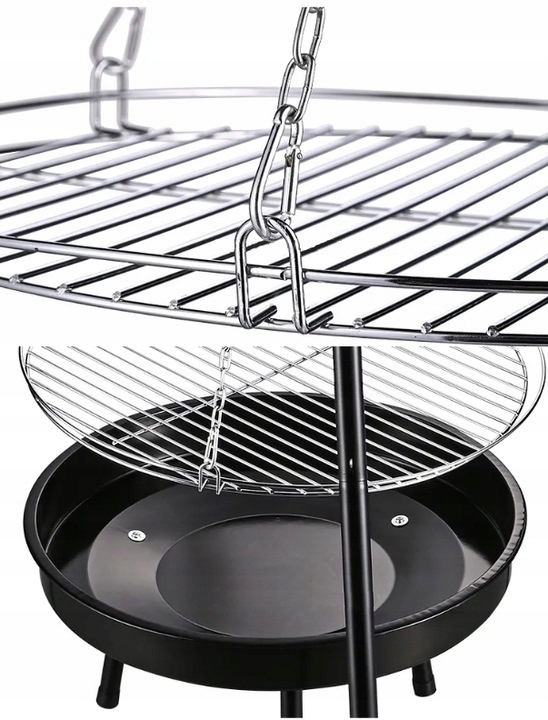 PALENISKO TRÓJNÓG GRILL OGRODOWY OGNISKOWY WISZĄCY DUŻY RUSZT CHROMOWANY 50