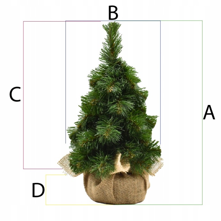 Choinka sztuczna mała ubrana na pniu z jutą i dekoracjami LED 45cm