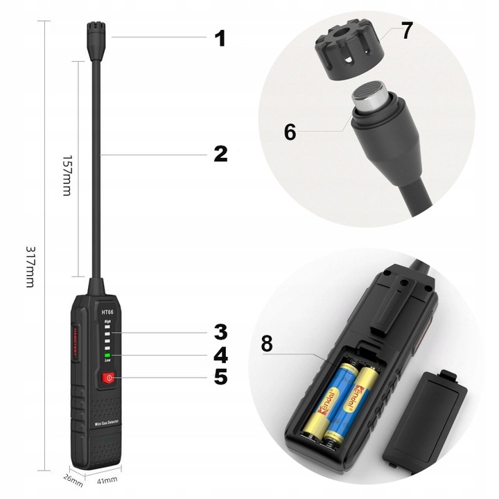 Mini Detektor Wykrywacz Wycieku Gazów Palnych - Alarm Dźwiękowy i Wizualny