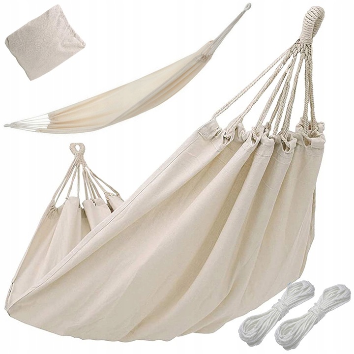 HAMAK OGRODOWY TURYSTYCZNY BOHO MOCNY DWUOSOBOWY 150x260cm TORBA BEŻ