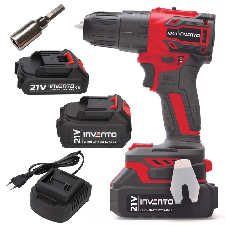 Wiertarka udarowa akumulatorowa 3/8 INVENTO A74U - 2Ah/ 4Ah adapter na bity