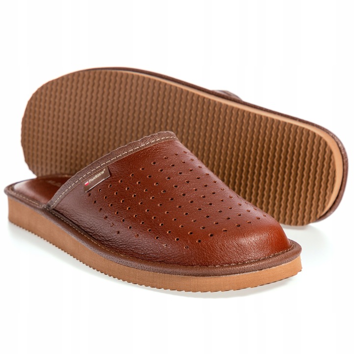 PanSzew Kapcie Męskie SKÓRZANE Pantofle KLASYCZNE z Dziurkami 40-46