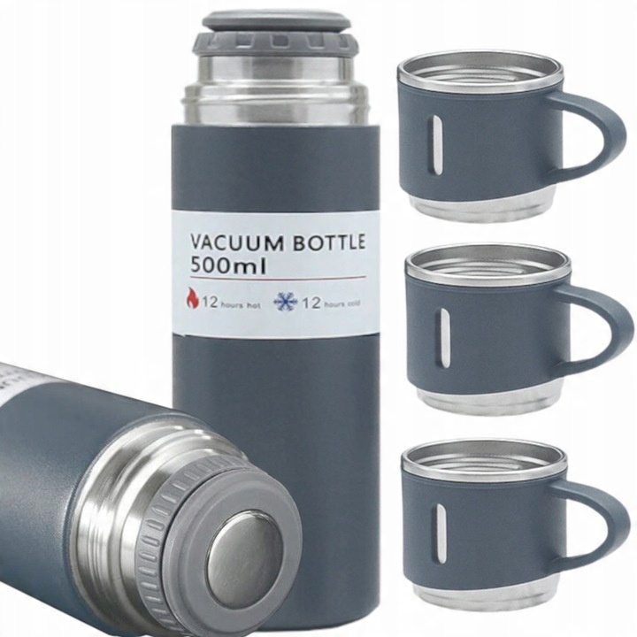 ELEGANCKI TERMOS PRÓŻNIOWY Z KUBKIEM PREZENT DLA MĘŻCZYZNY 3 KUBKI + TORBA