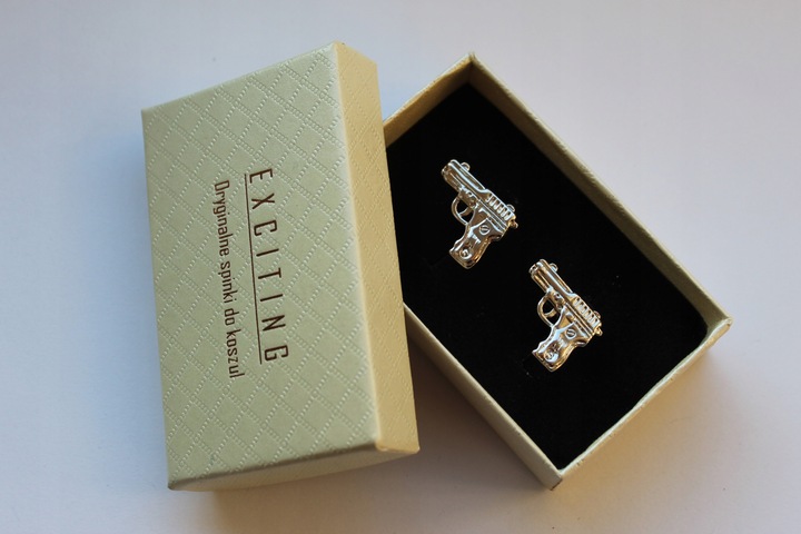 Spinki do mankietów EXC Pistolet Srebrny Stalowy