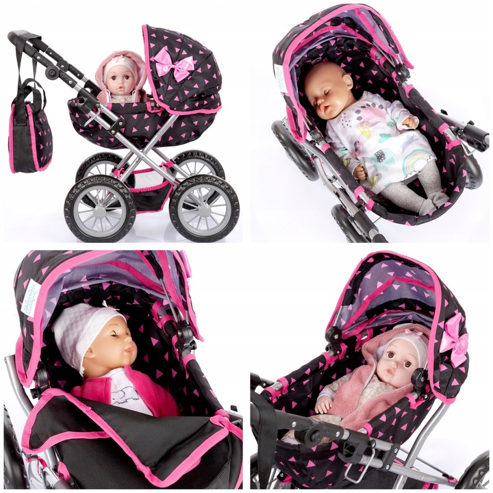 KINDERPLAY WÓZEK DLA LALEK GŁĘBOKI GONDOLA SKŁADANY TORBA REGULOWANA RĄCZKA