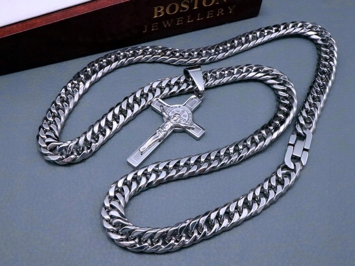 MASYWNY SREBRNY ŁAŃCUCH NA SZYJĘ Z KRZYŻYKIEM 316L