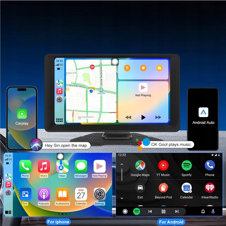 RADIO STACJA MULTIMEDIALNA WIDEOREJESTRATOR CARPLAY ANDROID 2 KAMERY DVR