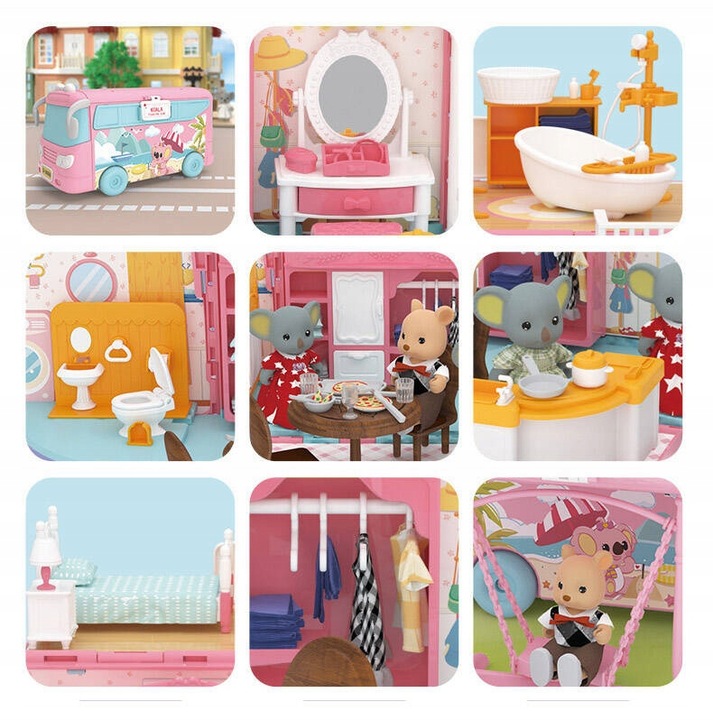 DUŻE AUTO dla LALEK AUTOBUS KAMPER WAKACYJNY rozkładany otwierany DOMEK