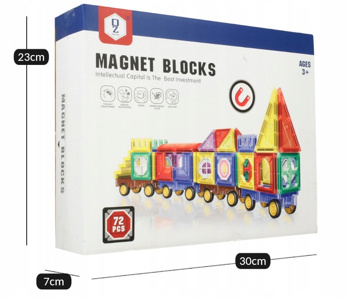 KLOCKI MAGNETYCZNE 3D Edukacyjne DUŻE PANELE Konstrukcyjne ZESTAW 72 el.
