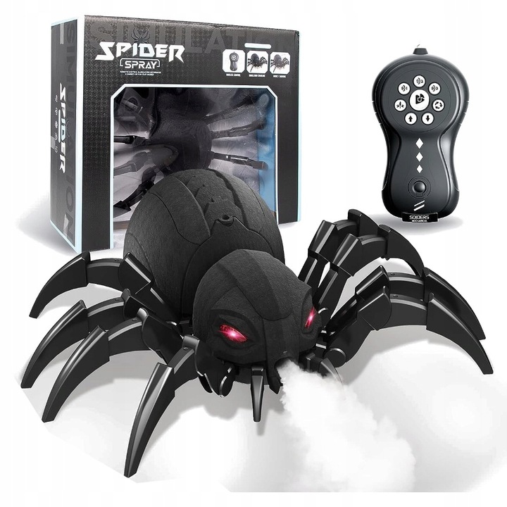 OGROMNY PAJĄK ZDALNIE STEROWANY ROZPYLA MGŁĘ ZIEJE PARĄ OCZY LED PILOT R/C