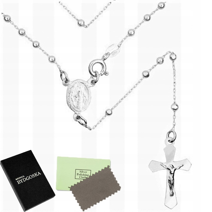 NASZYJNIK SREBRNY RÓŻANIEC KRZYŻYK MEDALIK NA KOMUNIĘ CHRZEST SREBRO 925