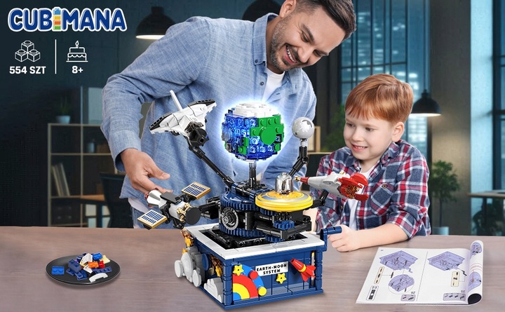 KLOCKI UKŁAD ZIEMIA PLANETA RUCHOMY KOSMOS RAKIETY SAMOLOT LED 554szt 6w1