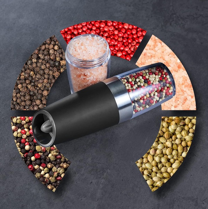 ELEKTRYCZNY MŁYNEK DO PIEPRZU ZESTAW 2 SZT MŁYNKÓW DO SOLI I PIEPRZU, Z LED