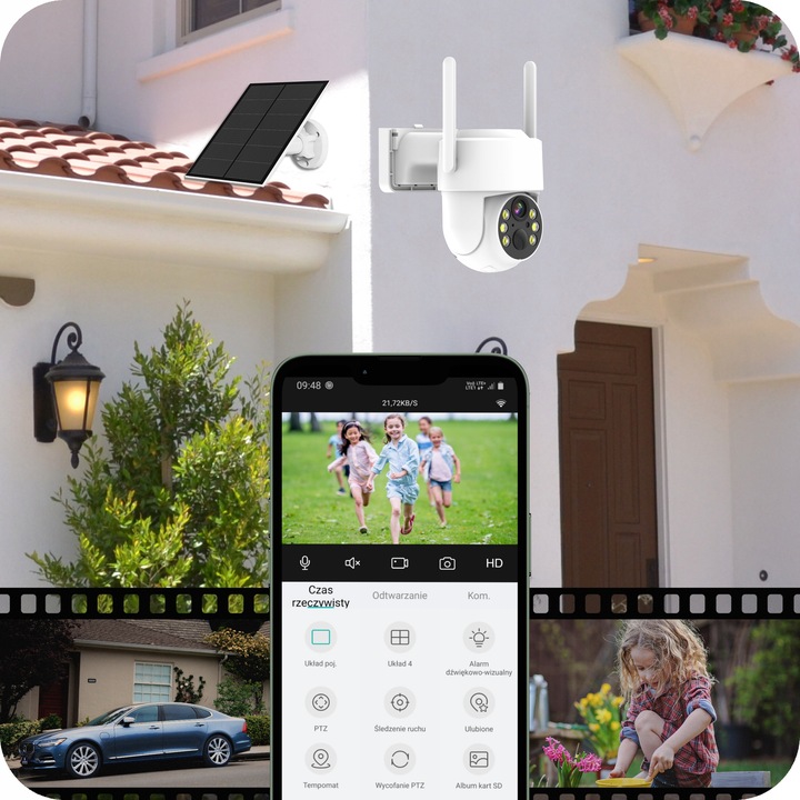 SOLARNA KAMERA WIFI 4MPX SMART ZEWNĘTRZNA OBROTOWA IP BEZPRZEWODOWA ALARM