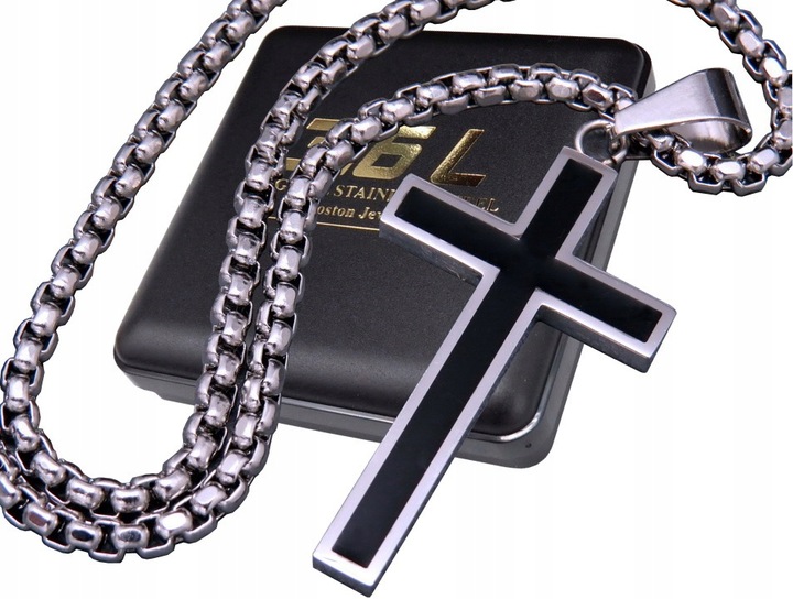 SREBRNY ŁAŃCUSZEK Z KRZYŻYKIEM STAL CHIRURGICZNA 316L SPLOT KRÓLEWSKI 60CM