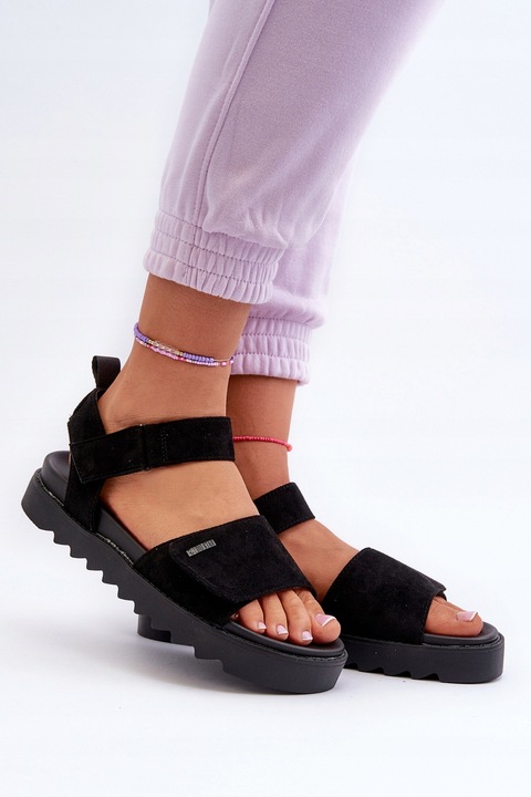 SANDAŁY DAMSKIE NA PLATFORMIE EKO ZAMSZ BIG STAR NN274700 CZARNE 39