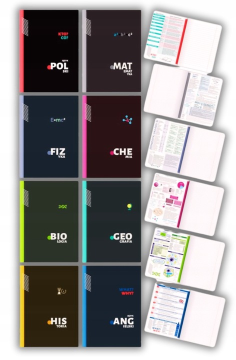 KOMPLET 8 ZESZYTÓW ZE ŚCIĄGĄ KLASA 7-8 A5/60K ŚCIĄGA KOLOROWA 60 KARTEK