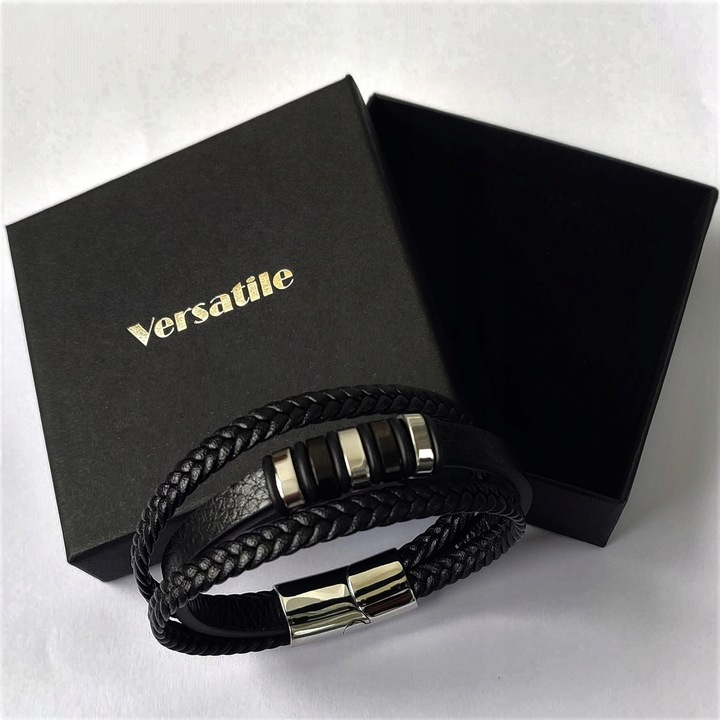 Bransoletka męska SKÓRZANA POTRÓJNA z GRAWEREM GRAWER IMIONA DATY PREZENT