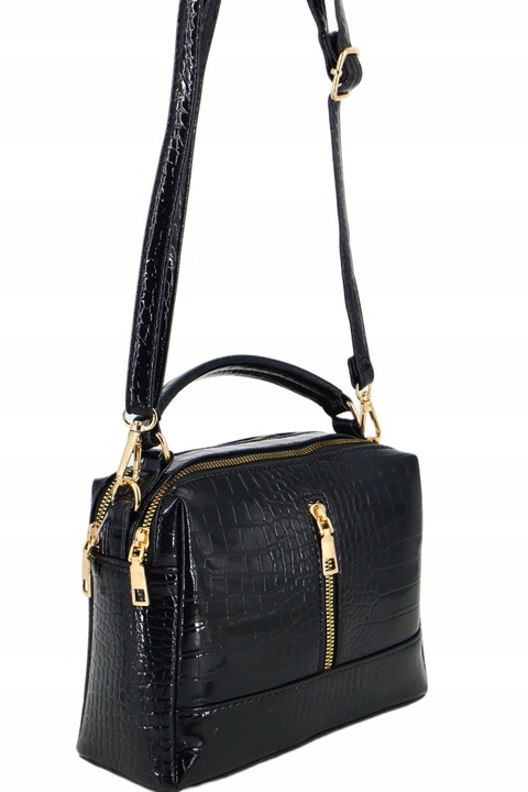 Torebka damska kuferek lakier elegancka wizytowa do ręki z paskiem CZARNA