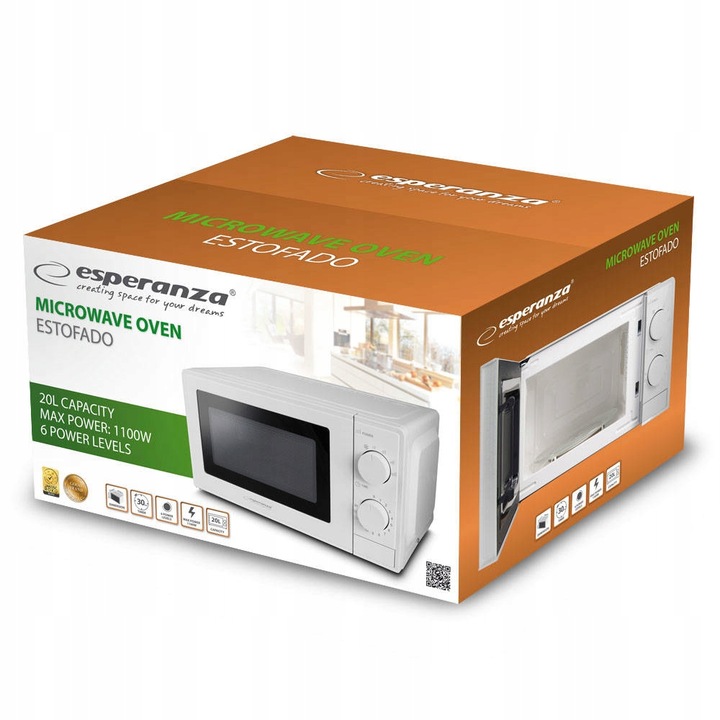 KUCHENKA MIKROFALOWA MIKROFALA 20L MOCNA 700W ESTOFADO BIAŁA ESPERANZA