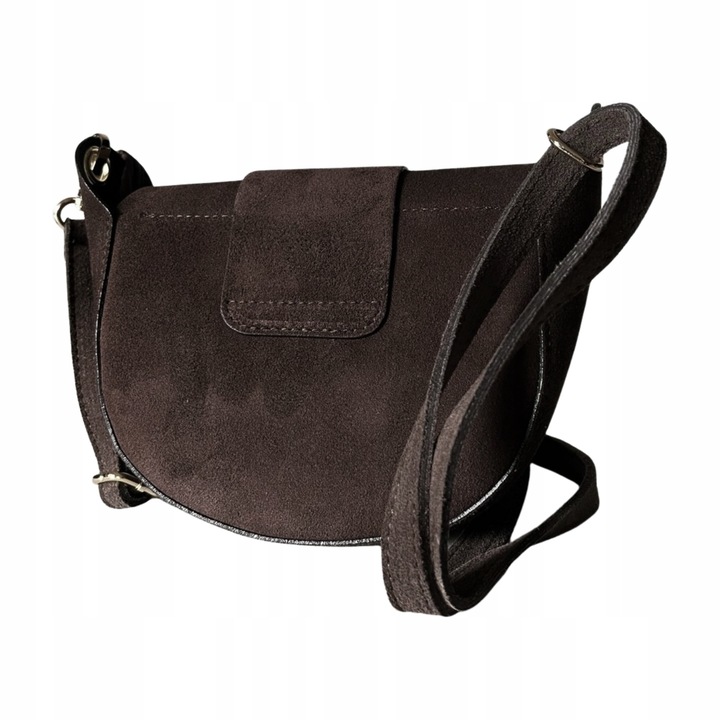 Czekoladowa torebka zamszowa podkówka brązowa włoska listonoszka zamszowa