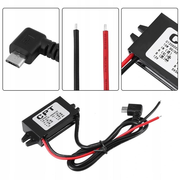 PRZETWORNICA DC - NAPIĘCIA KONWERTER 12V-5V 3A USB DC-DC STEP-DOWN