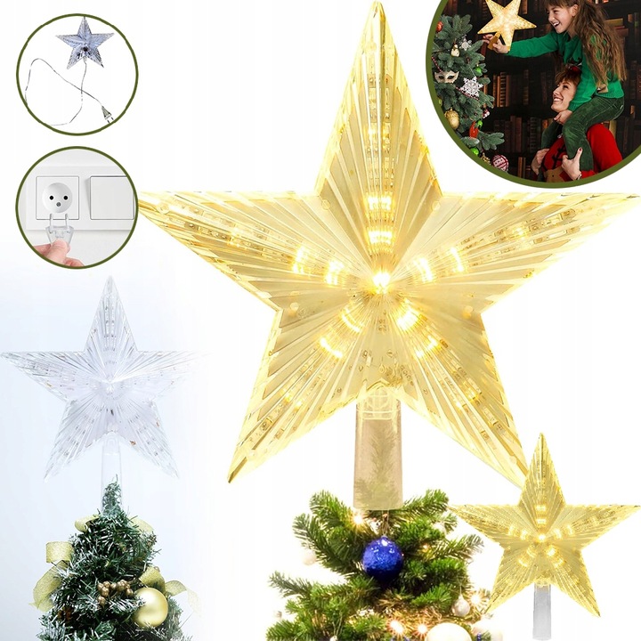 Gwiazda Czubek 31 Led Biały Ciepły na Choinkę Święta Świecąca Ozdoba Szpic