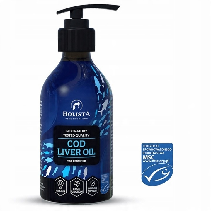HOLISTA Cod Liver Oil 250ml TRAN Z DORSZA DLA PSA I KOTA