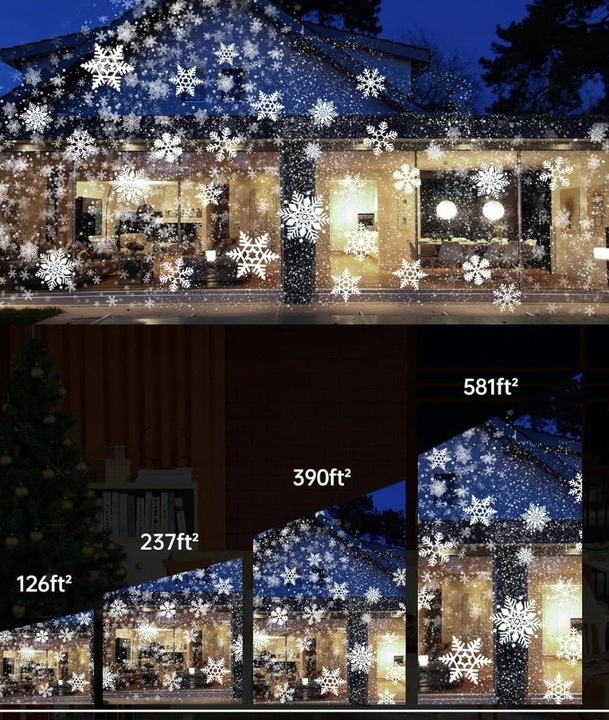 PROJEKTOR ŚWIĄTECZNY LASEROWY EFEKTY RUCHOMY NA DOM PŁATKI ŚNIEGU LED MOC