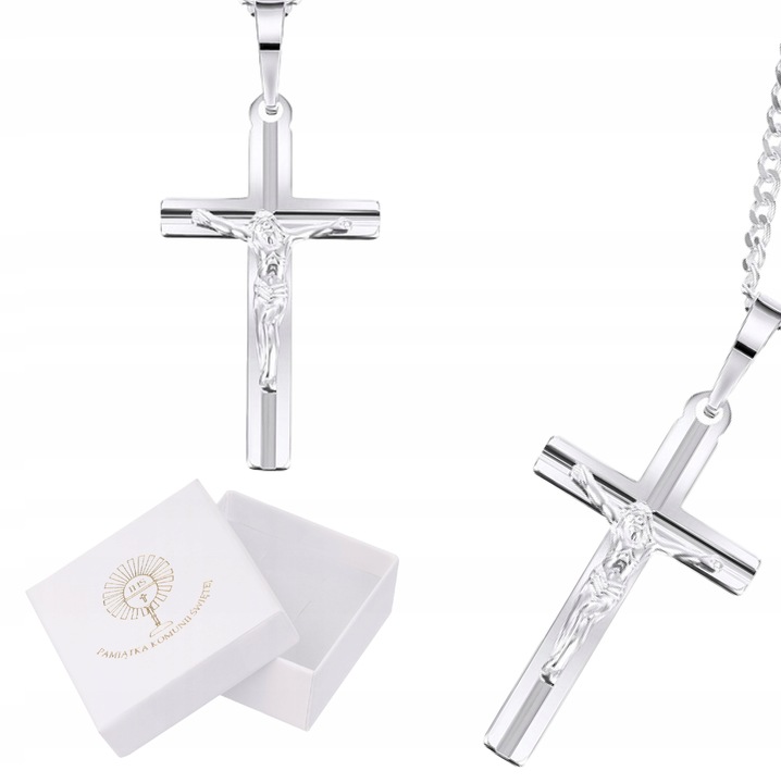SREBRNY Łańcuszek komunijny chrzest Medalik Krzyżyk krzyż Komunia 925