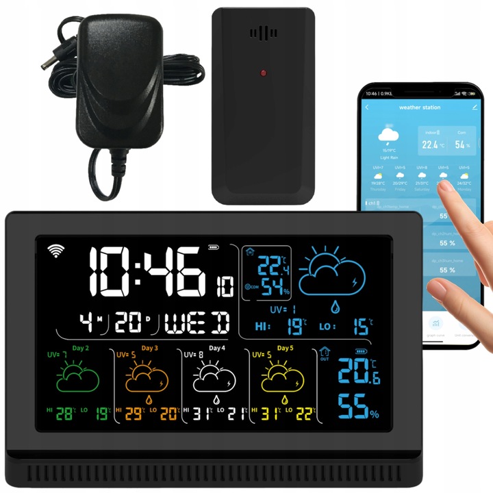 Stacja pogodowa pogody meteo TERMOMETR HIGROMETR WiFi TUYA BAROMETR ZEGAR