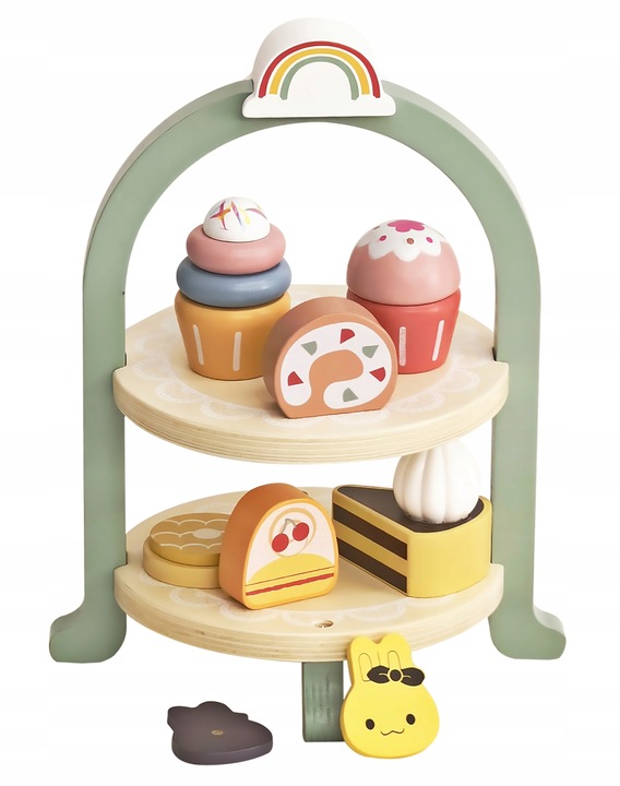 SERWIS DLA DZIECI XXL DREWNIANY zestaw do herbaty kawy FILIŻANKI CIASTKA