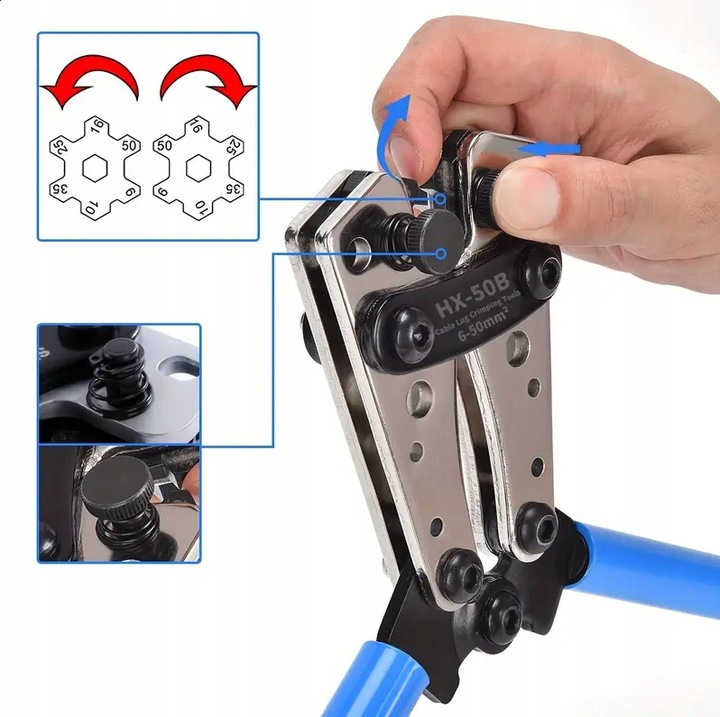 ZACISKARKA HEX PRASKA KOŃCÓWEK KABLI TULEJEK PRZEWODÓW 6-50 MM2