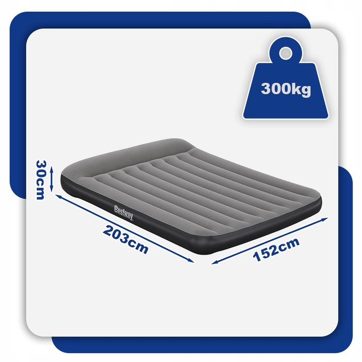 MATERAC DMUCHANY Z POMPKĄ USB ŁÓŻKO DO SPANIA 203 x 152 CM BESTWAY 671BS